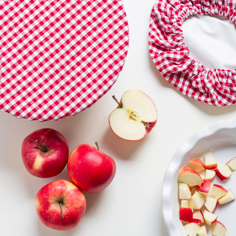 Set of 2 Bowl Covers Gingham with apples